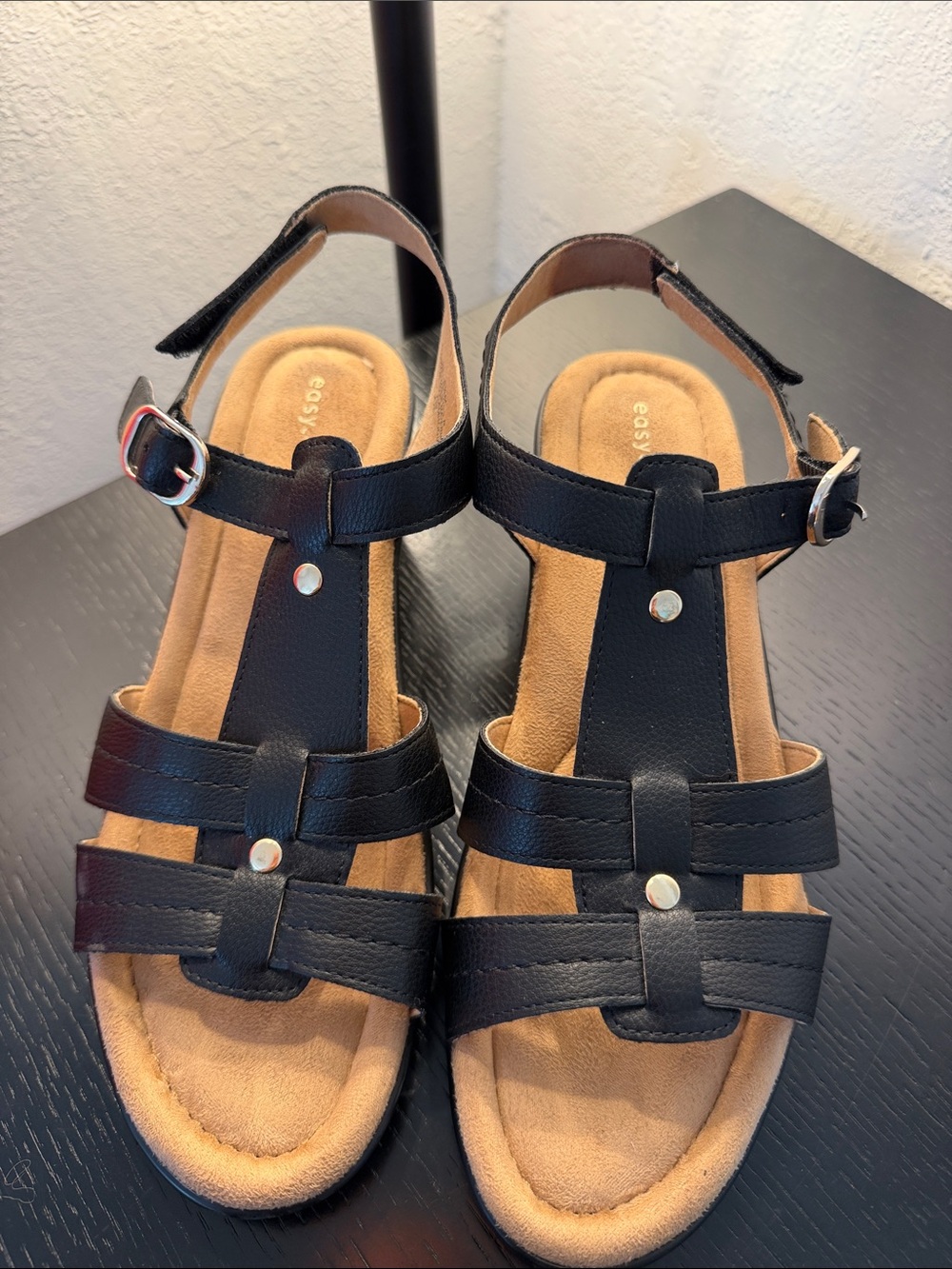 Easy Spirit Black Multi-Strap Buckle Sandals for Women
